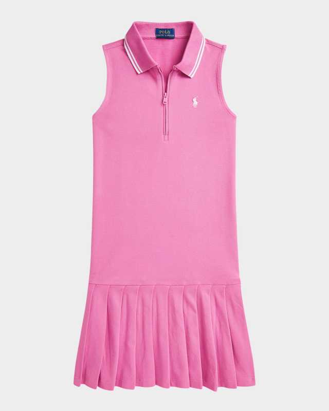 Girl's Pleated Mesh Polo Dress, Size S-X